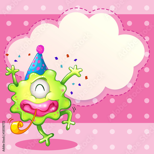 A green monster partying with an empty cloud template