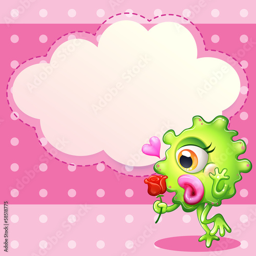A green monster holding a red rose