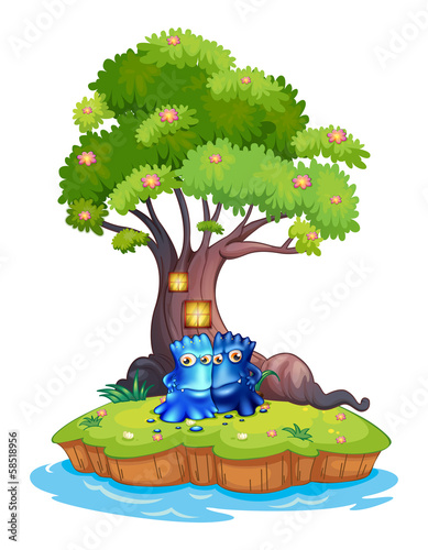 Two monsters near the tree house in the island