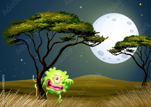A scared one-eyed monster under the fullmoon