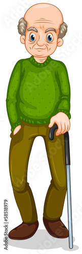 An old man standing with a cane