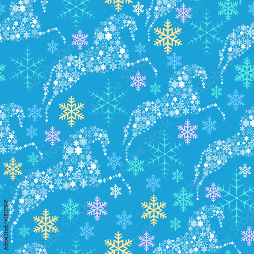 seamless pattern with horses from snowflakes