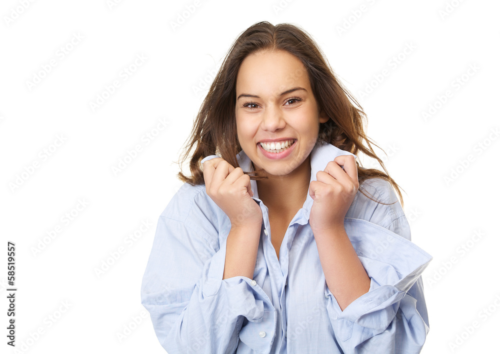 Horizontal portrait of a cute girl giggling Horizontal portrait of a cute girl giggling