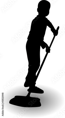 boy helping in the house and clean the floor