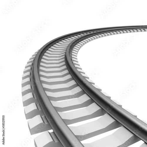 Single curved railroad track isolated