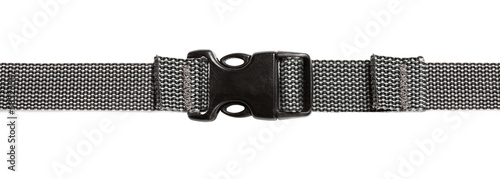 Black plastic buckle on strap isolated photo