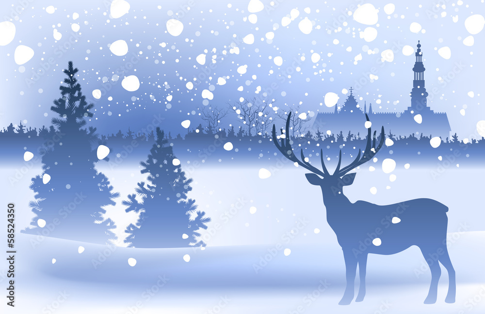 winter landscape with deer