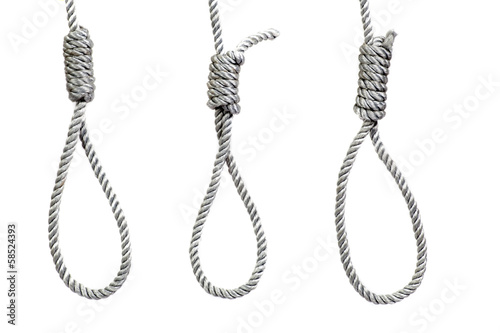 three hanging noose ropes, isolated on white