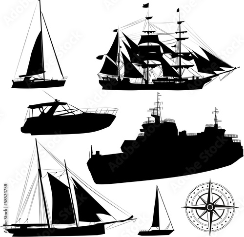 Set of vector boat silhouettes