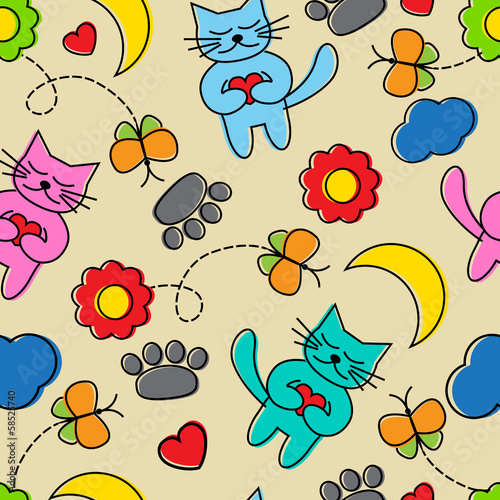 Canvas Print Cartoon seamless pattern with cats