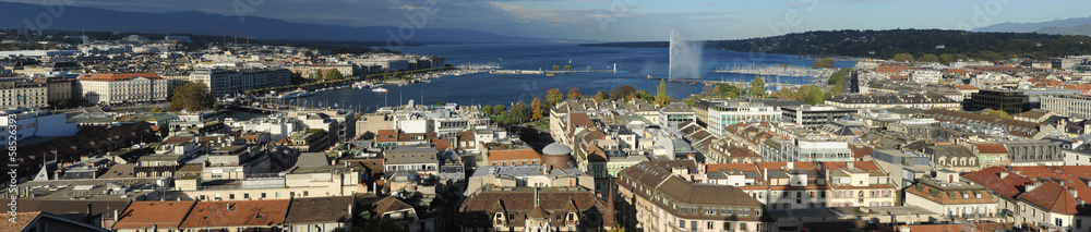 View at the town of Geneva and lake Leman on Switzerland