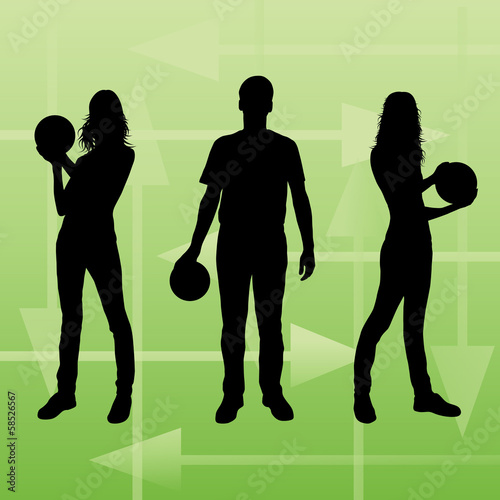 Bowling player silhouettes vector abstract background