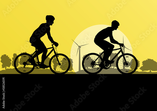 Active cyclists bicycle riders in countryside nature landscape b