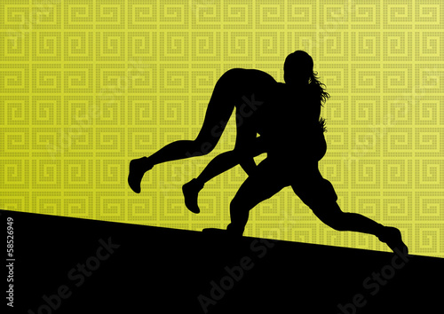 Greek roman wrestling active young women sport silhouettes vecto