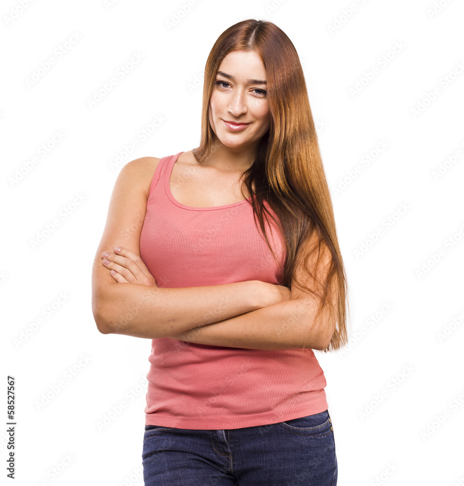 woman with long straight hair on a white background woman with long straight hair on a white background