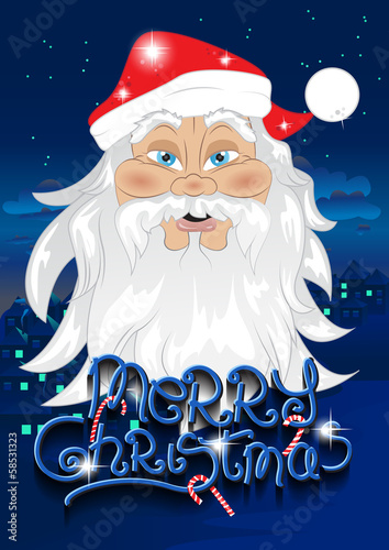 Santa Clause And Merry Christmas Lettering - Vector Illustration