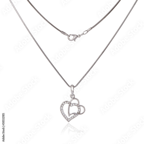 Silver chain and pendant in the shape of heart