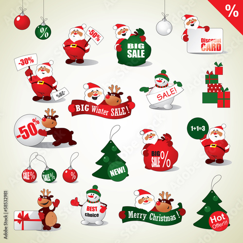 Set of Christmas stickers and Sale icons