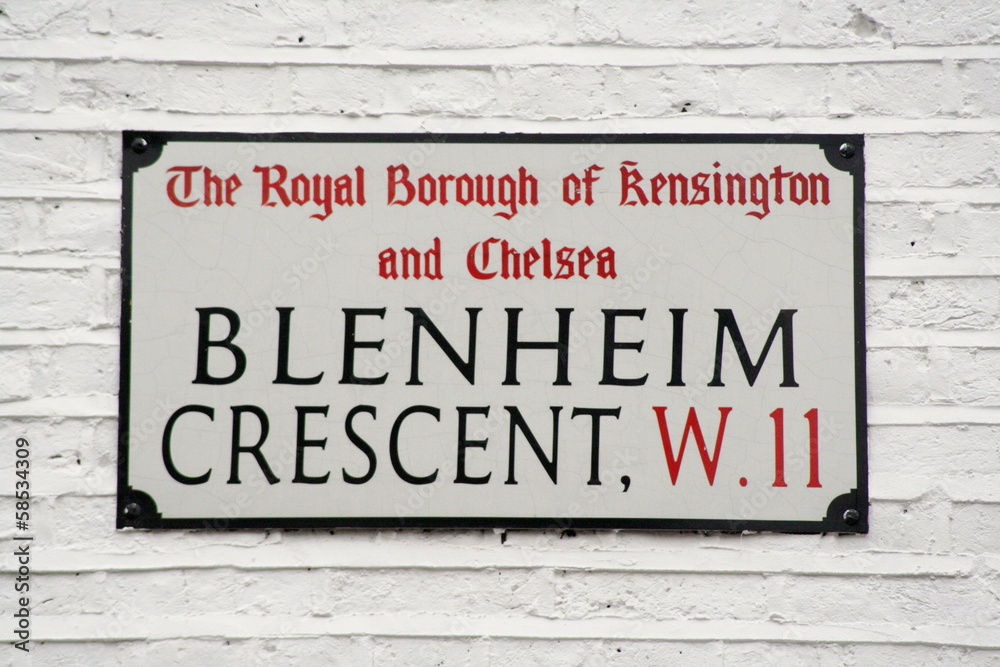 Blenheim Crescent w11 street sign a famous London Address Blenheim Crescent w11 street sign a famous London Address