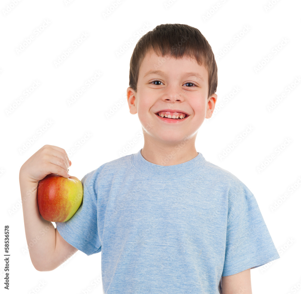 boy with apple isolated boy with apple isolated