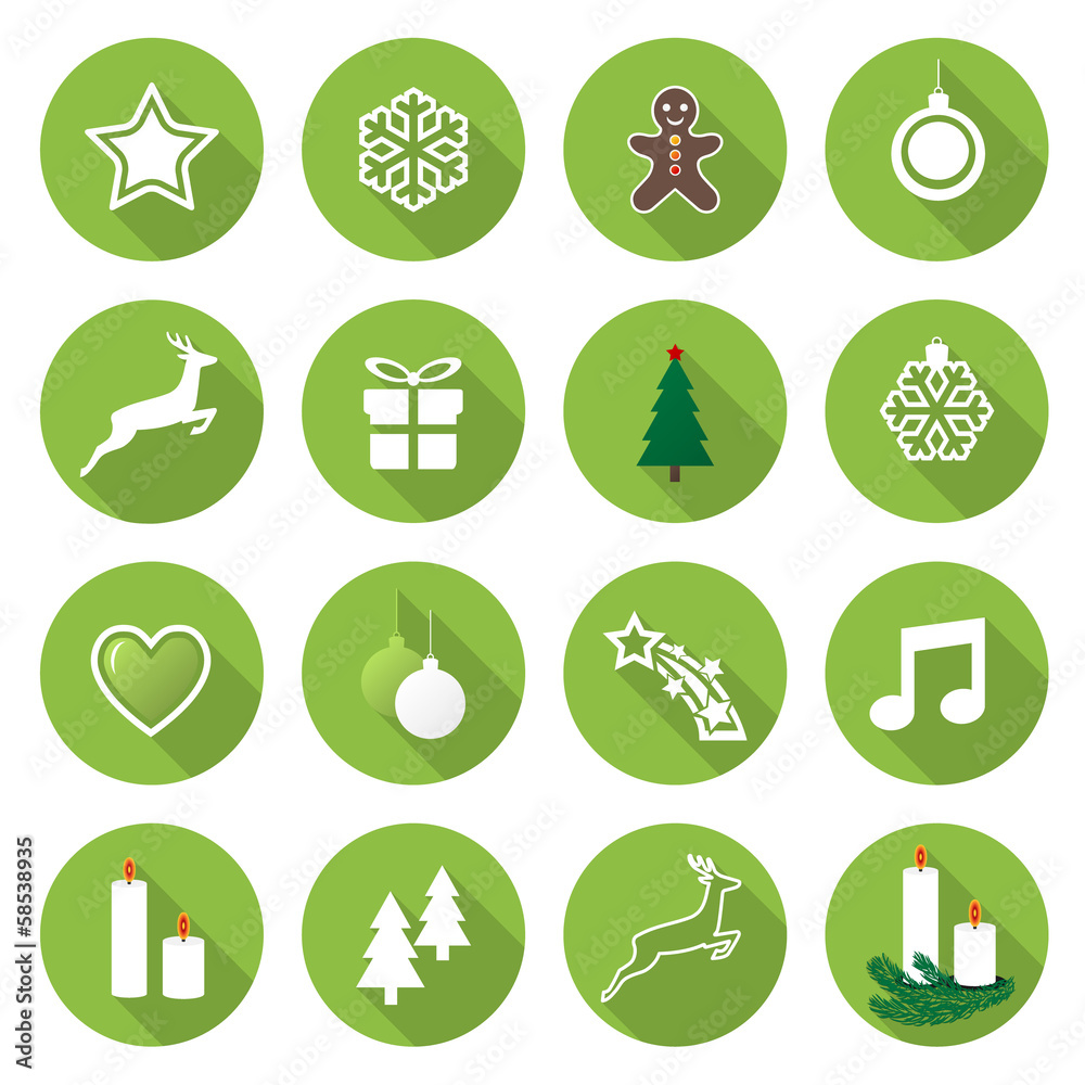 Set of web light green flat icons, buttons – Christmas Time