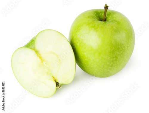 Green apple fruits and half of apple