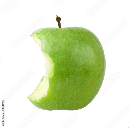 Green bitten apple isolated on white