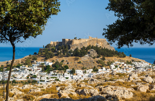Town of Lindos and Acropolis on the island of Rhodes, Greece photo