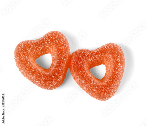 Two colorful jelly candies in heart shape photo