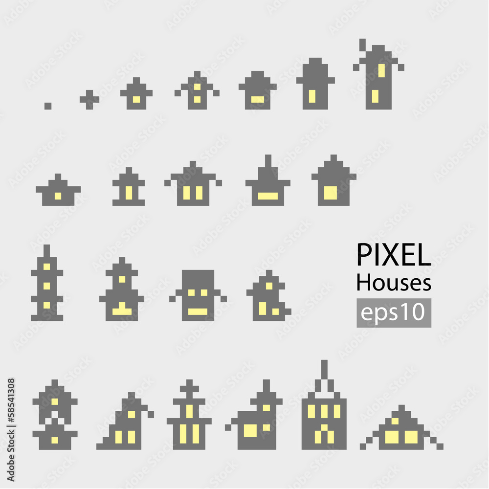 Set of pixel small building