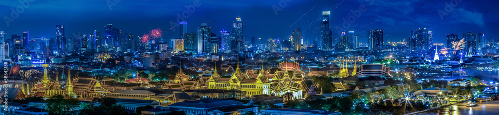 Grand palace at twilight in Bangkok between Loykratong festival