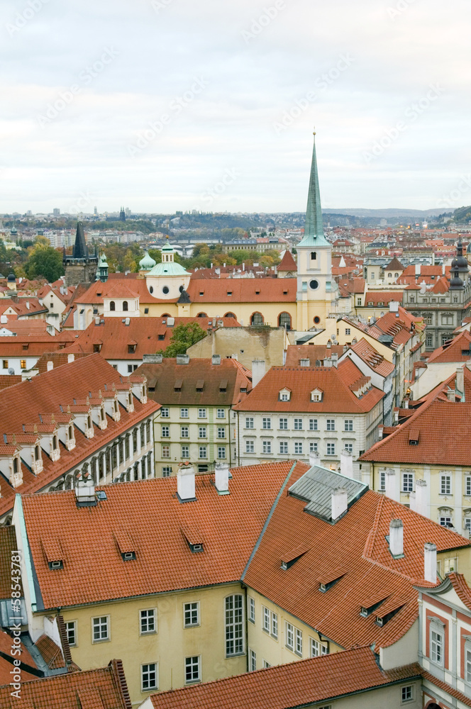 rooftops of Prague, Czech Republic over Vltava River  Castle sid