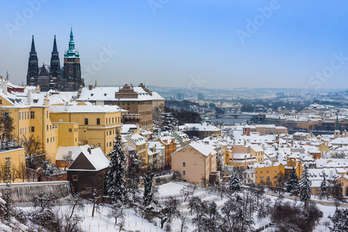 Prague in winter, panorama and cityscape