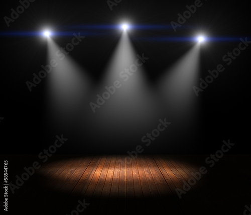 Illustration of Spotlights on empty old wooden stage