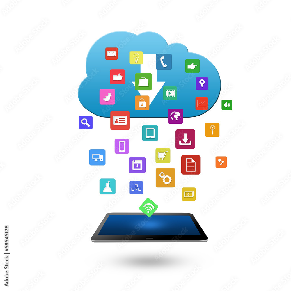 Cloud computing concept with colorful application icon