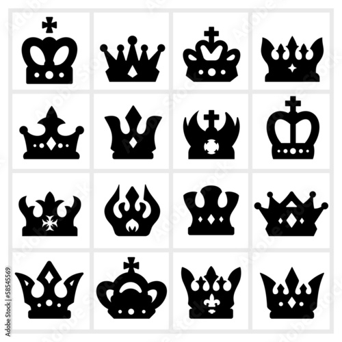 Crown icon - black crown icons set on white background