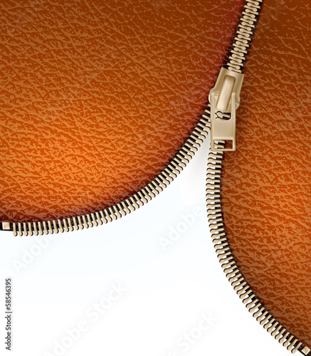 Brown leather texture background with zipper. Vector illustratio