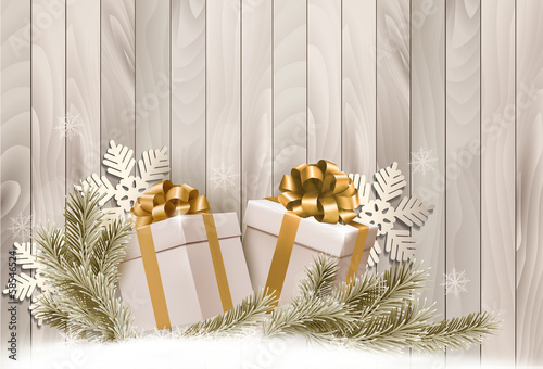 Christmas holiday background with gift ribbon with gift boxes Ve