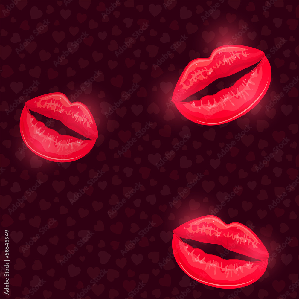 Pink Open Lips on Dark Red Background