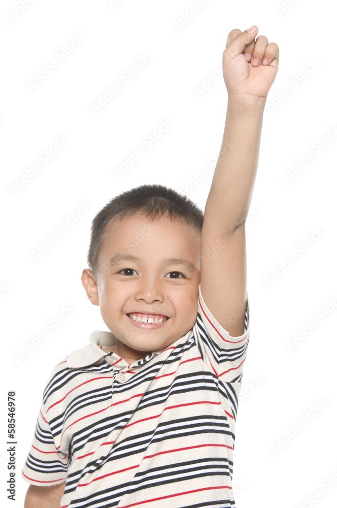 cheerful smiling little boy raised his hands up. cheerful smiling little boy raised his hands up.