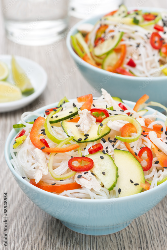 delicious Thai salad with vegetables, rice noodles and chicken delicious Thai salad with vegetables, rice noodles and chicken
