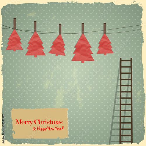 Retro Merry Christmas with Christmas Trees on a Vintage backgrou