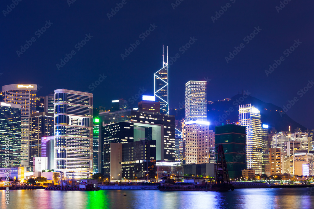 Obraz premium Panoramę Hongkongu w nocy