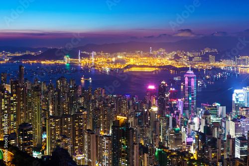 Hong Kong city skyline at night © leungchopan