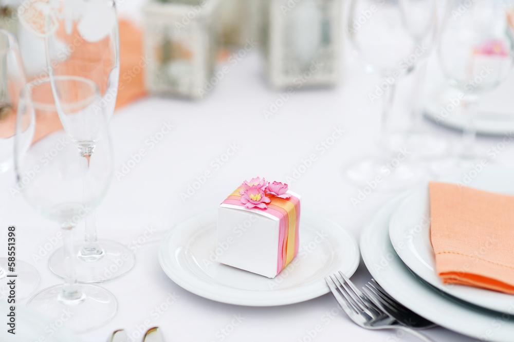 Table set for an event party or wedding reception Table set for an event party or wedding reception