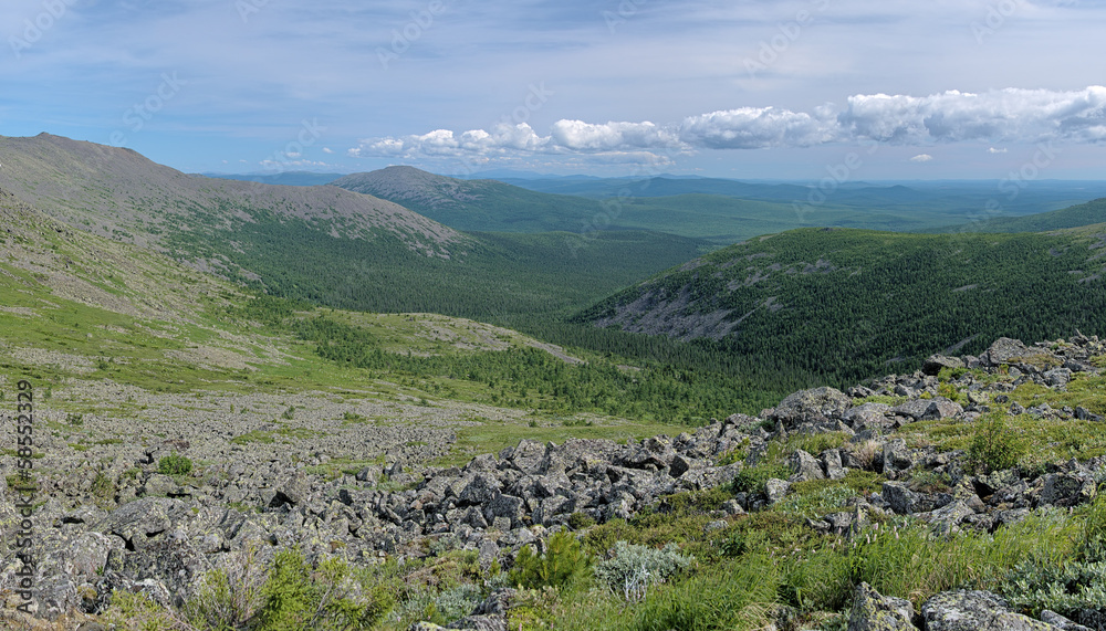 View of Iov Mount, Burtym Mount and slope of Serebryanskiy Rock