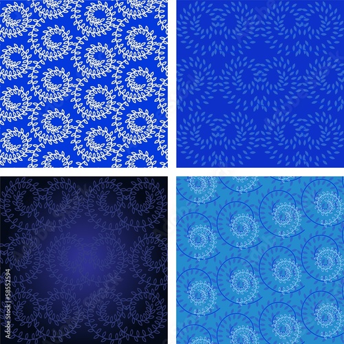 Set floral swirls pattern seamless jm blue background