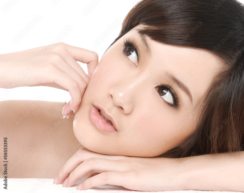 Young Girl touch face with health skincare