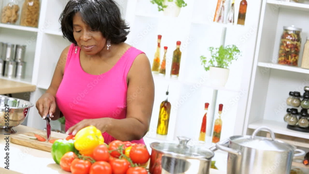 Ethnic Lady Slicing Vegetables Healthy Lifestyle