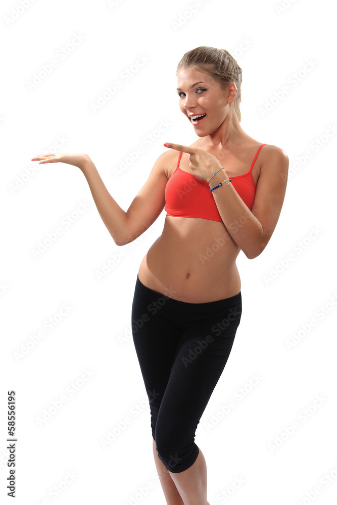 Showing sign woman Showing sign woman